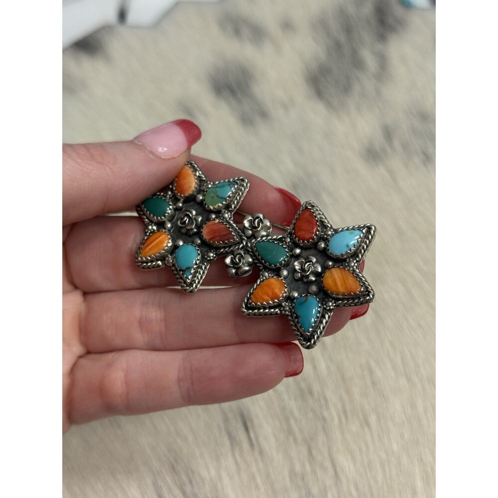 Native American Silver Cloud Robert Vandover Spiny Turquoise Cluster Pendant Pin - Picture 3 of 13